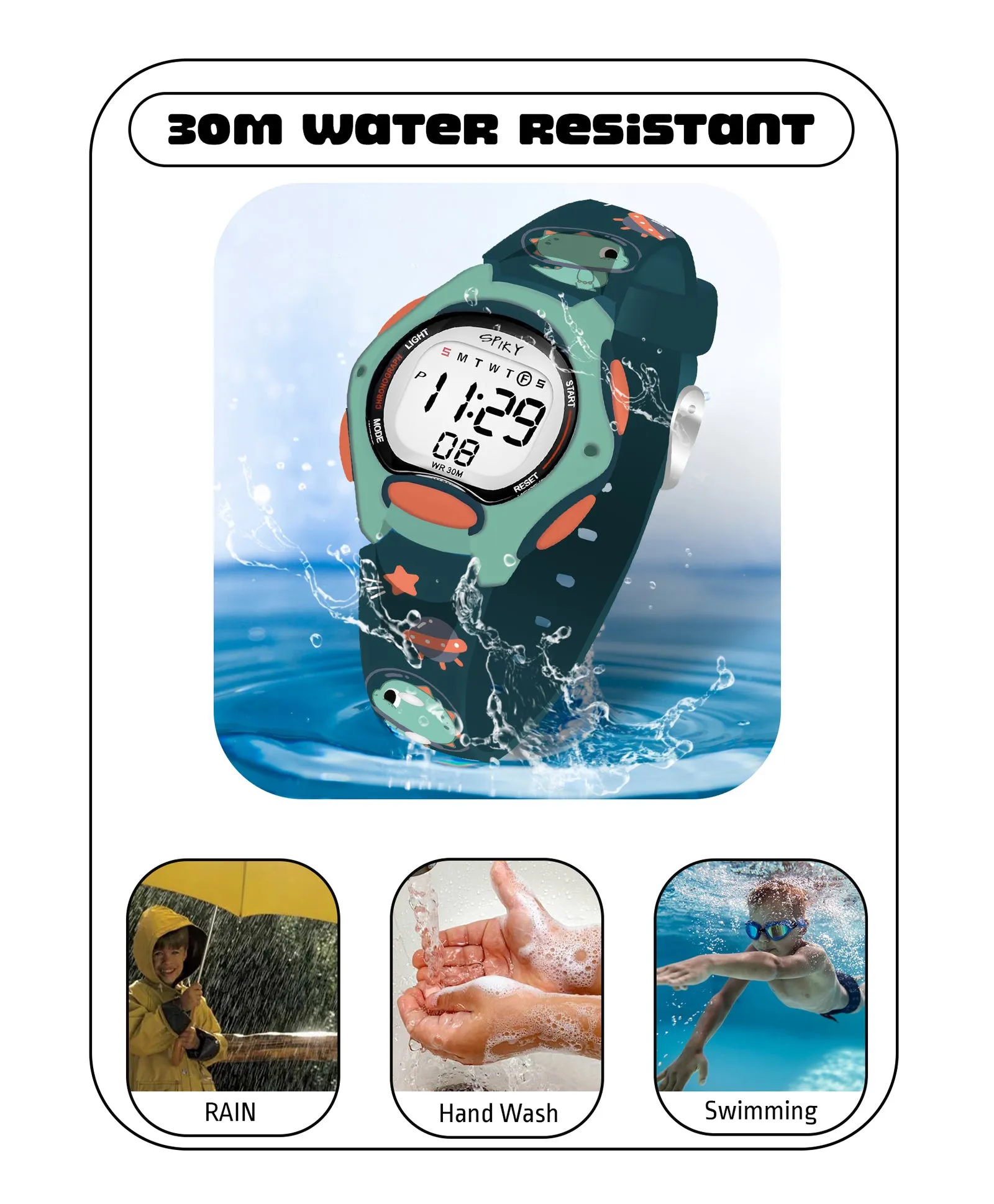 Spiky Eva18 Printed Strap Round Sports Digital Watch - Green