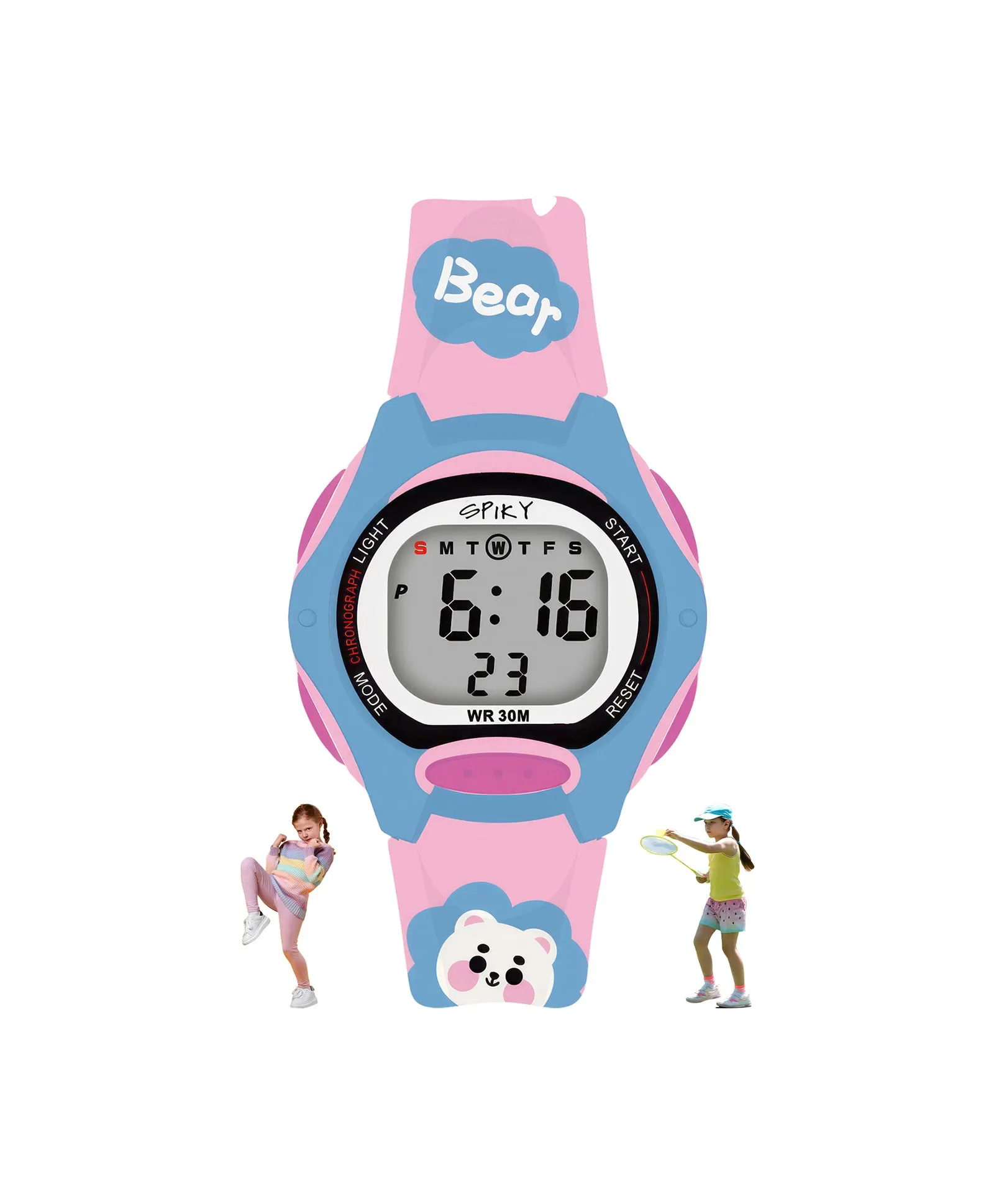 Spiky Eva18 Printed Strap Round Sports Digital Watch - Green