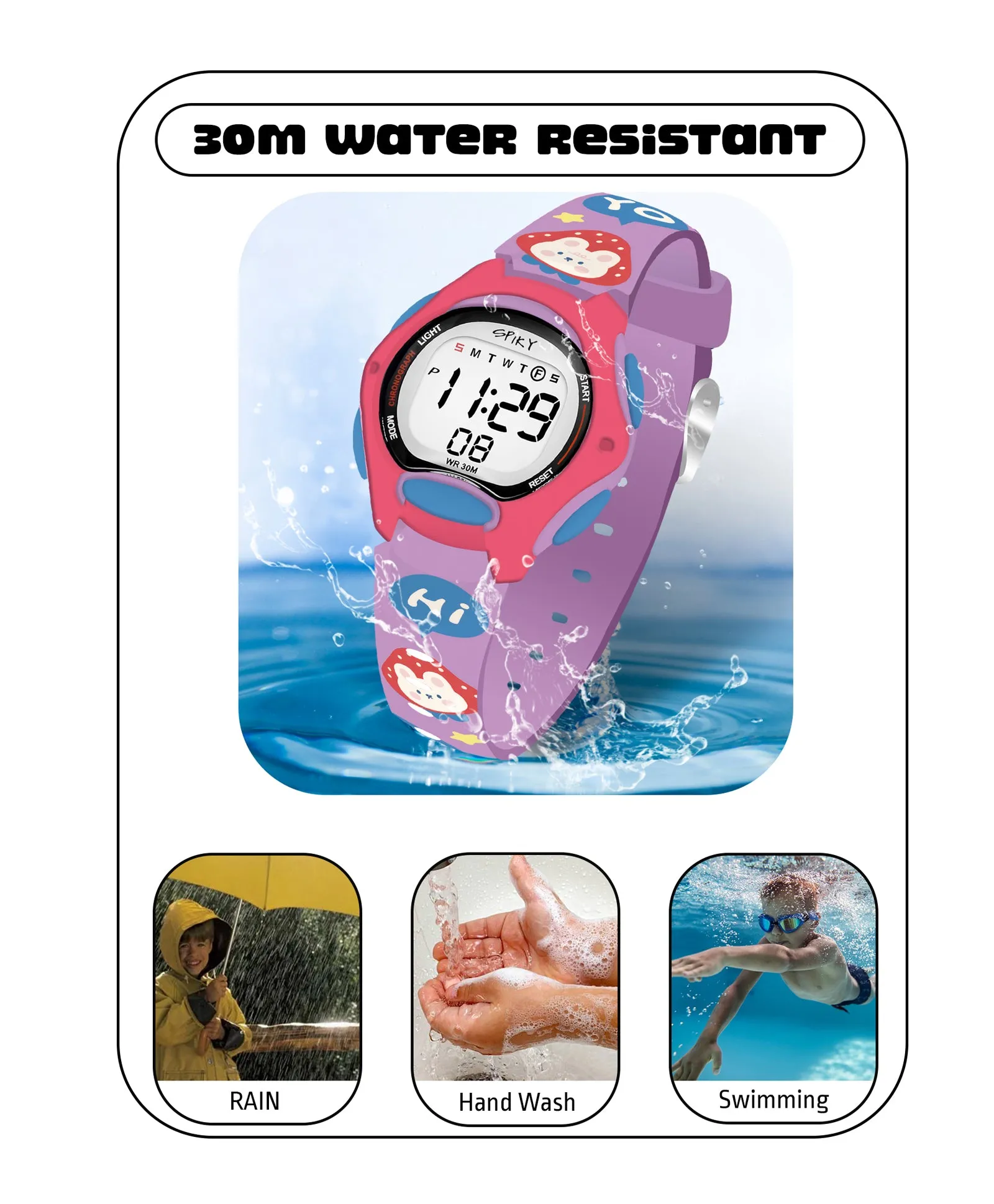 Spiky Eva18 Printed Strap Round Sports Digital Watch - Green