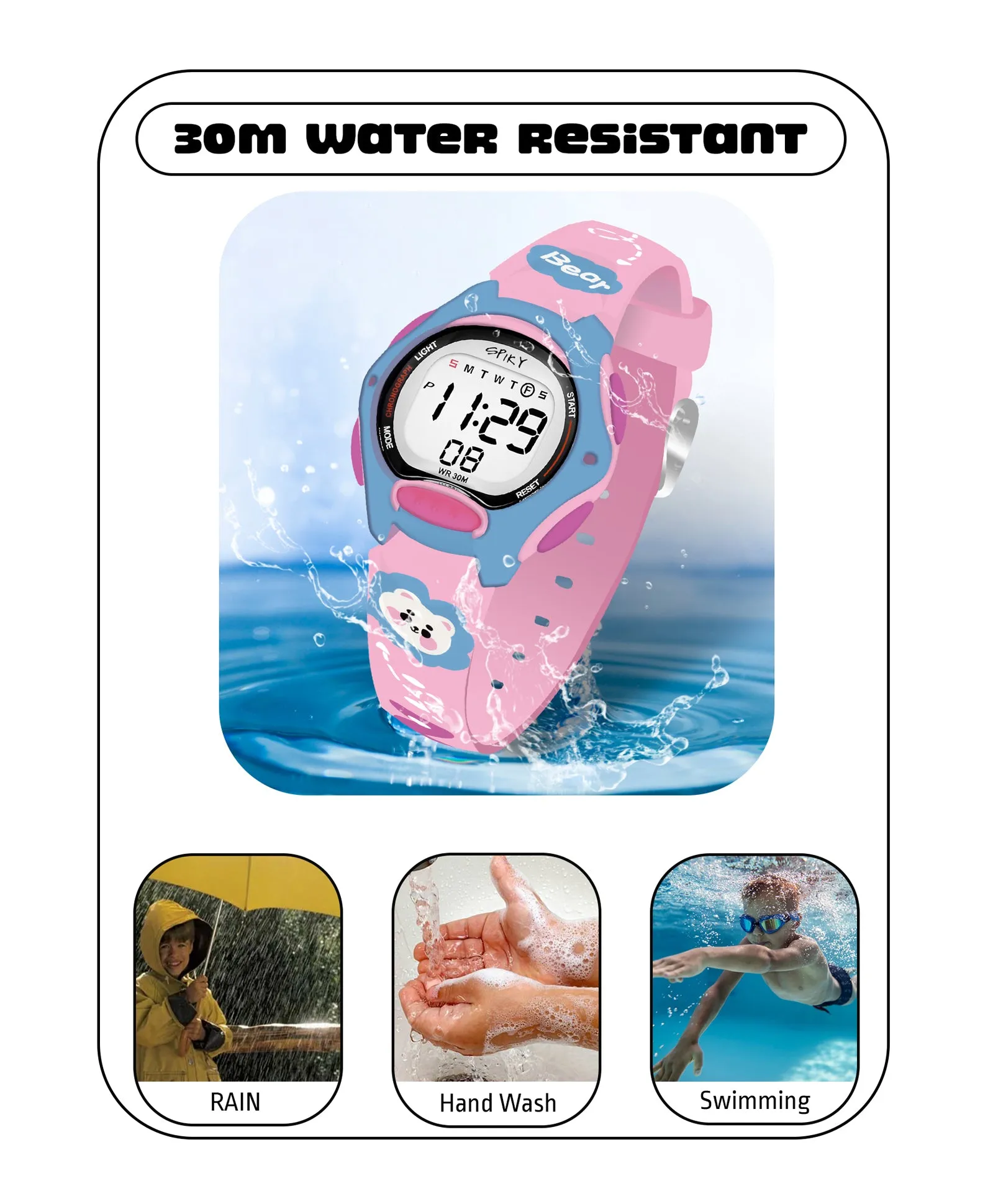 Spiky Eva18 Printed Strap Round Sports Digital Watch - Green