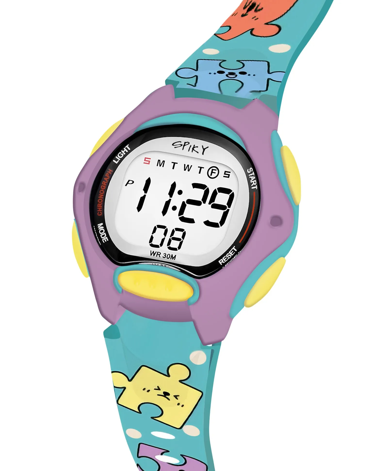 Spiky Eva18 Printed Strap Round Sports Digital Watch - Green