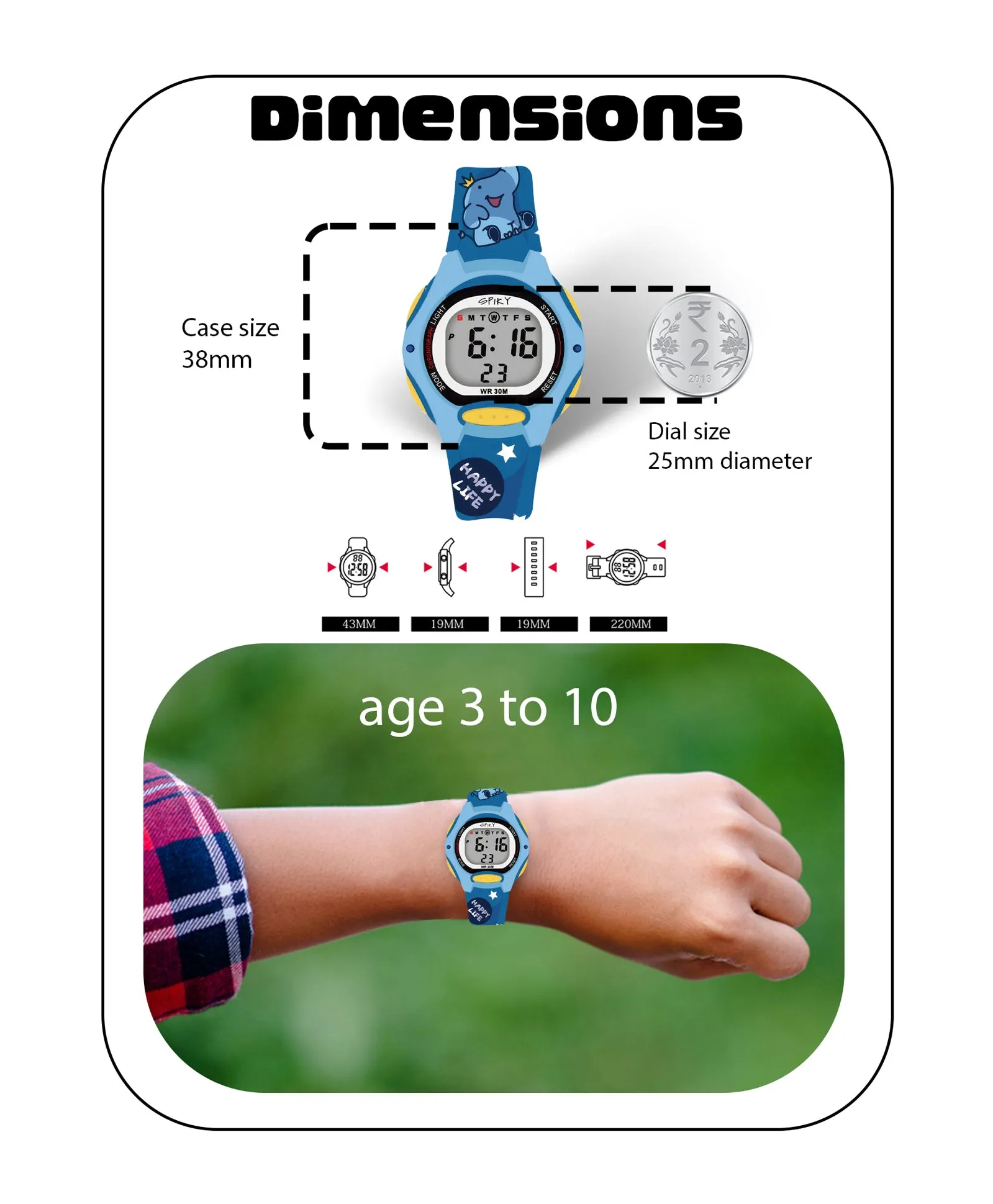 Spiky Eva18 Printed Strap Round Sports Digital Watch - Green