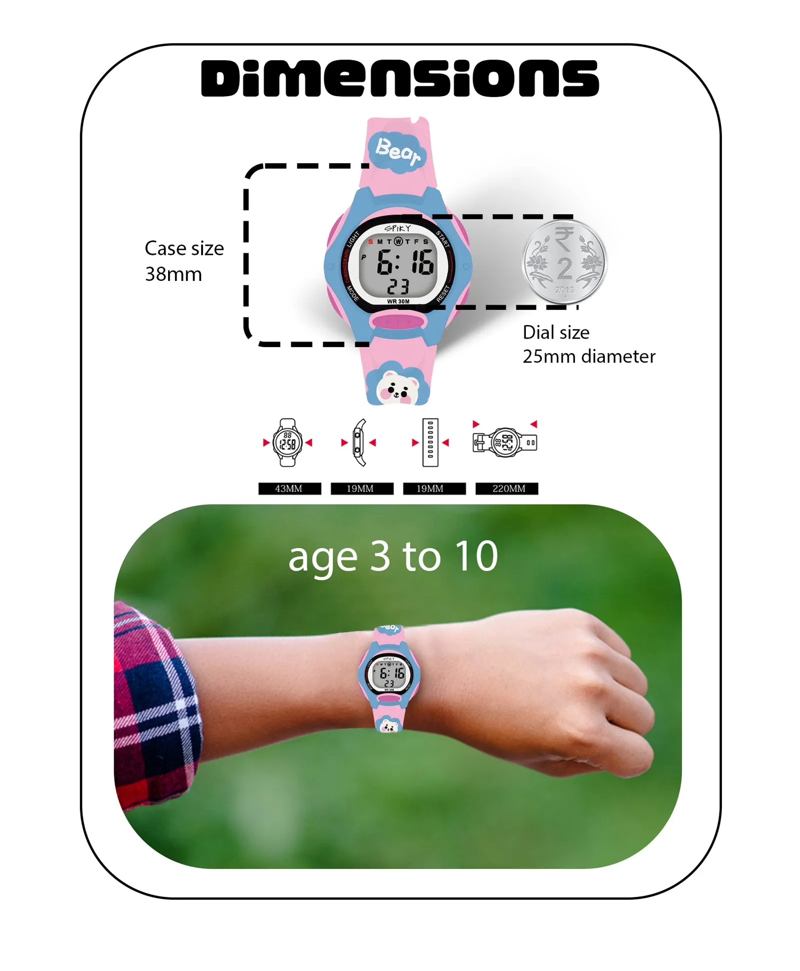 Spiky Eva18 Printed Strap Round Sports Digital Watch - Green
