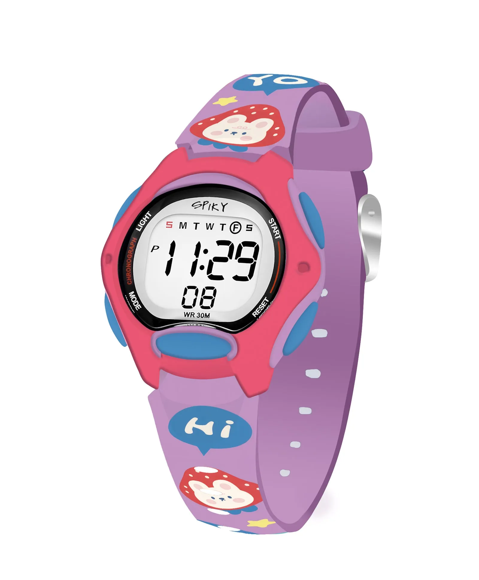 Spiky Eva18 Printed Strap Round Sports Digital Watch - Green