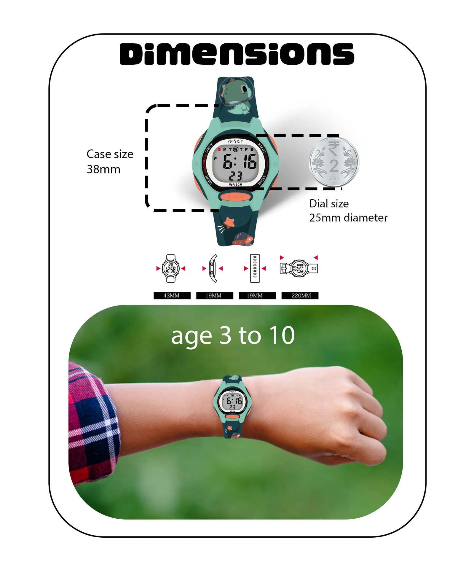 Spiky Eva18 Printed Strap Round Sports Digital Watch - Green