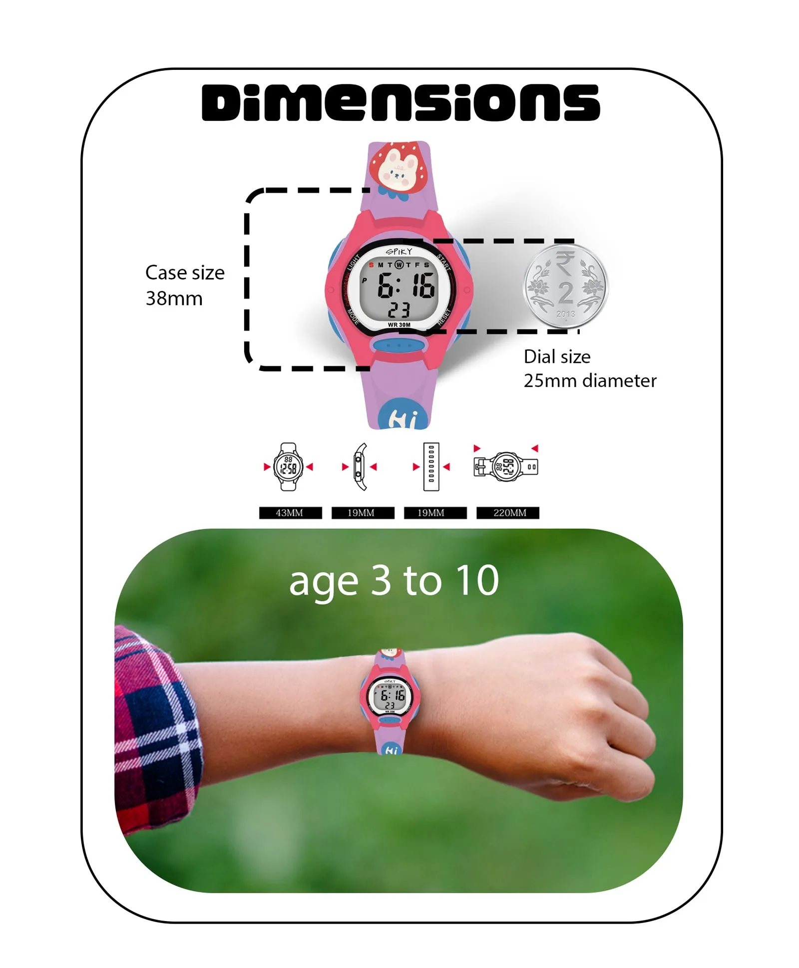 Spiky Eva18 Printed Strap Round Sports Digital Watch - Green