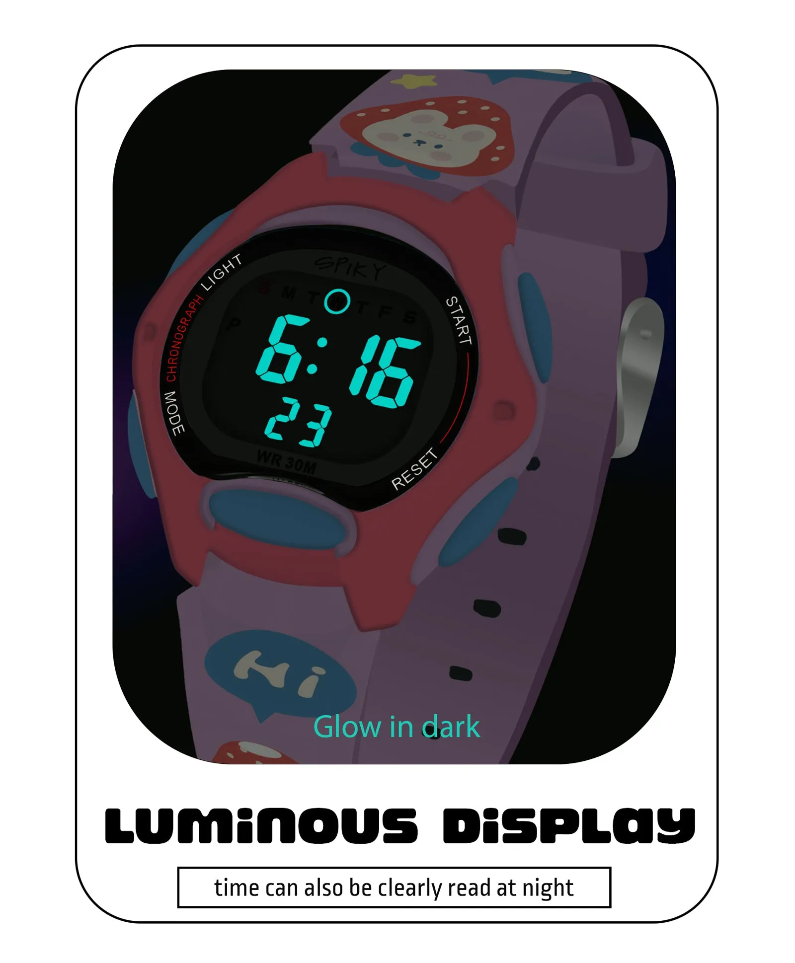 Spiky Eva18 Printed Strap Round Sports Digital Watch - Green