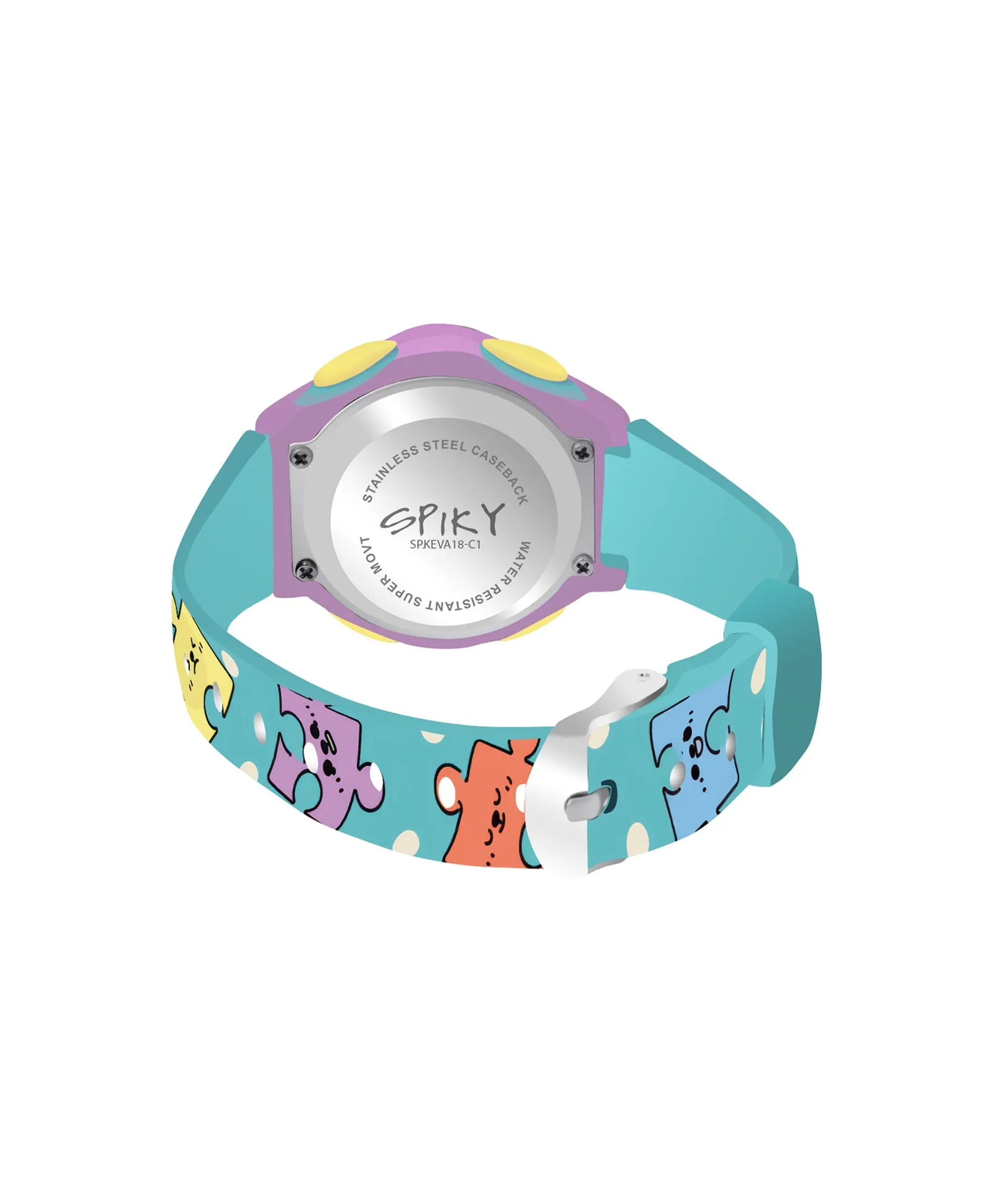 Spiky Eva18 Printed Strap Round Sports Digital Watch - Green