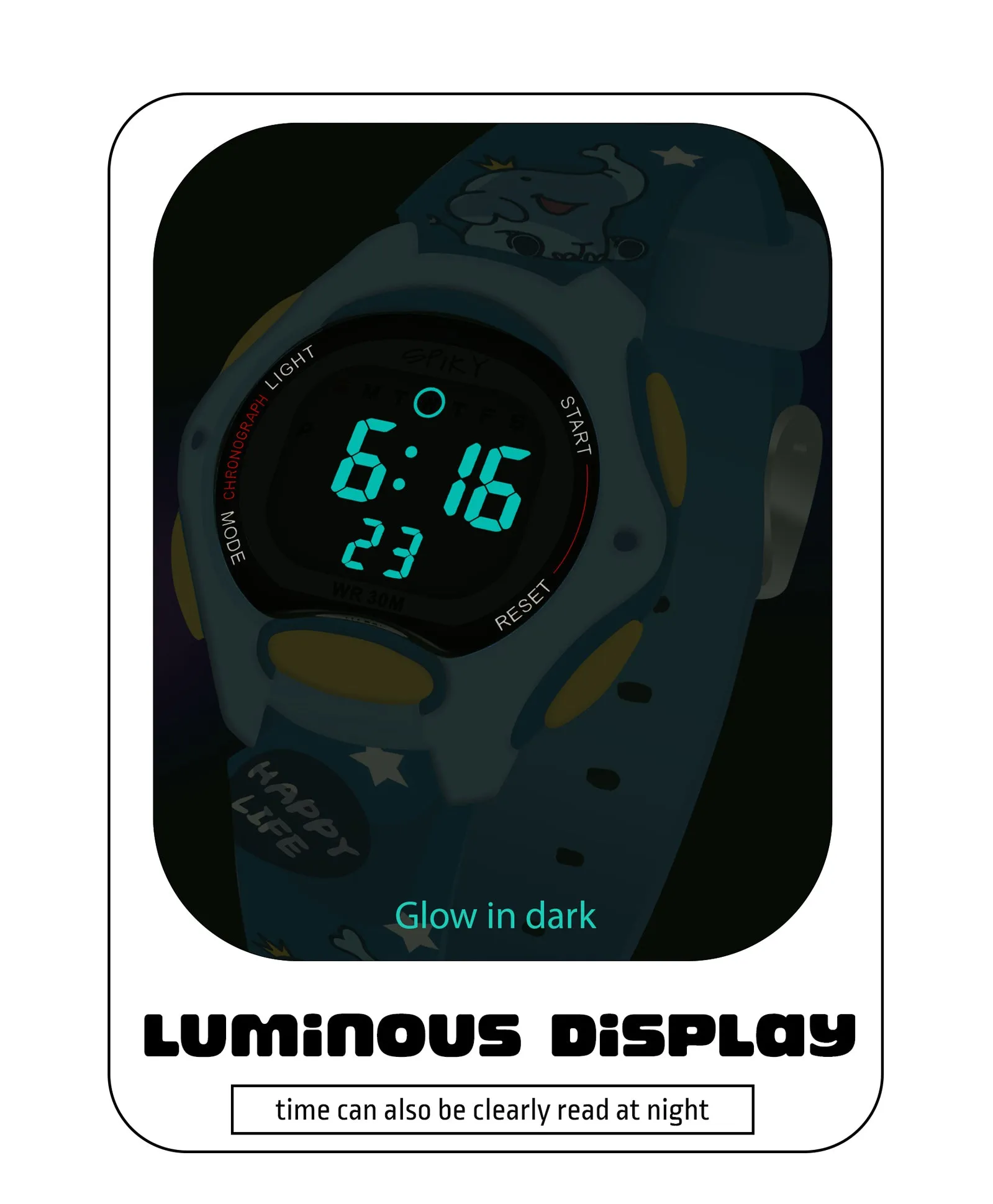 Spiky Eva18 Printed Strap Round Sports Digital Watch - Green