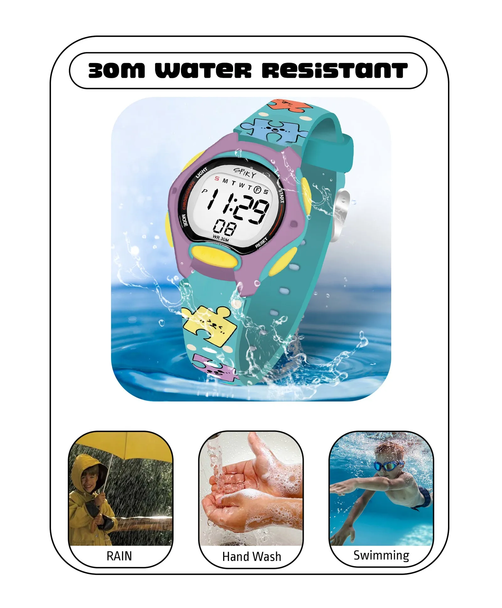 Spiky Eva18 Printed Strap Round Sports Digital Watch - Green