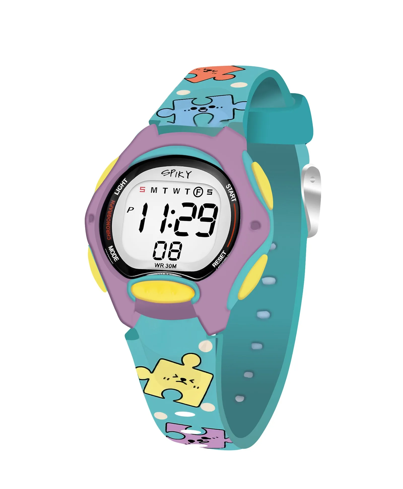 Spiky Eva18 Printed Strap Round Sports Digital Watch - Green