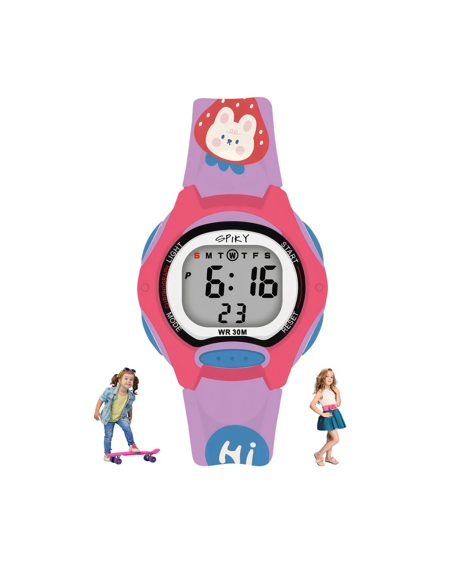 Spiky Eva18 Printed Strap Round Sports Digital Watch - Green