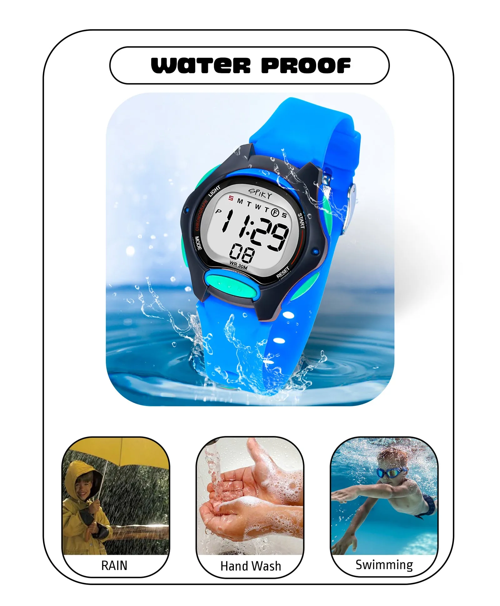 Spiky Round Digital Kids Sports Watch - Blue