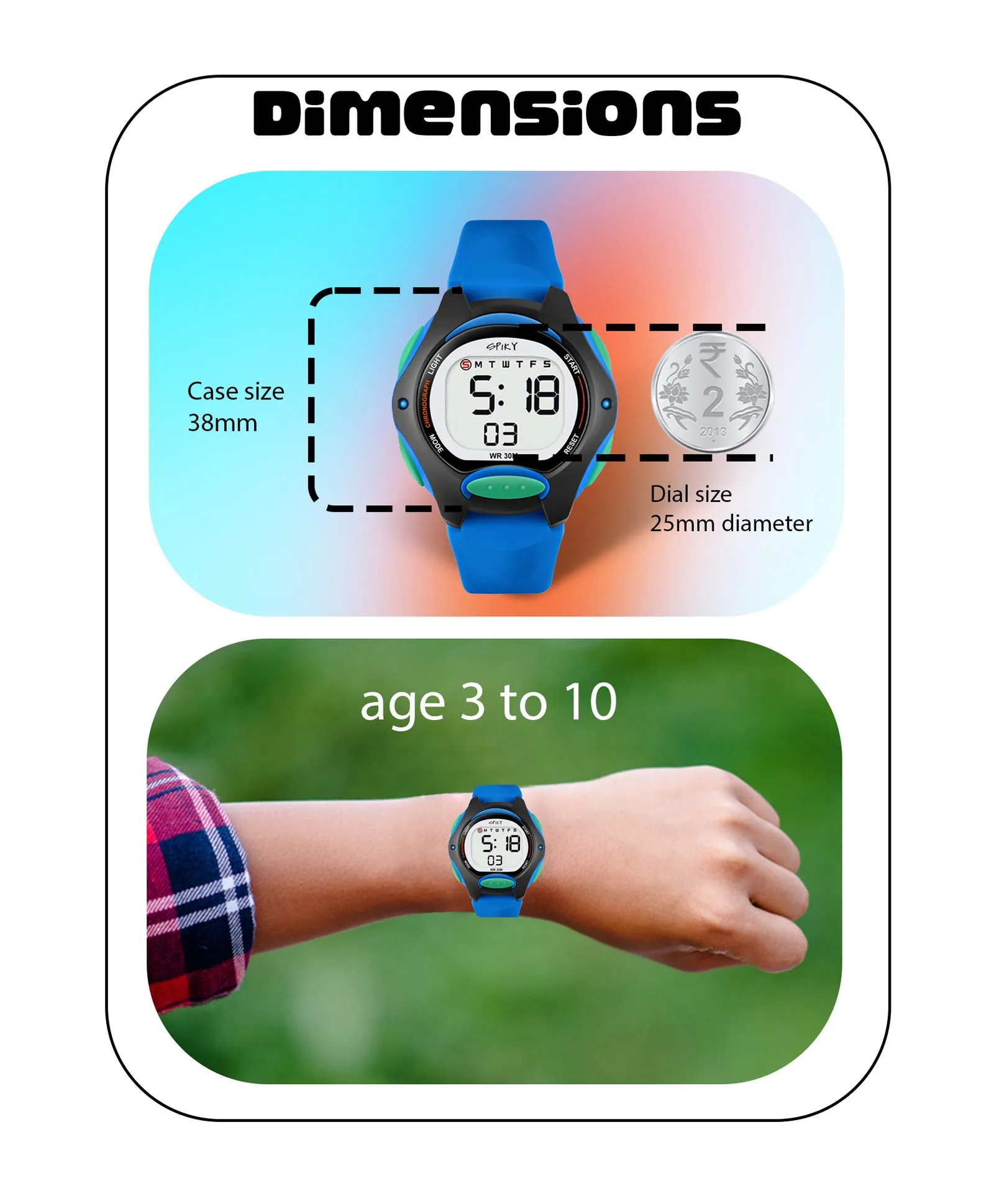 Spiky Round Digital Kids Sports Watch - Blue