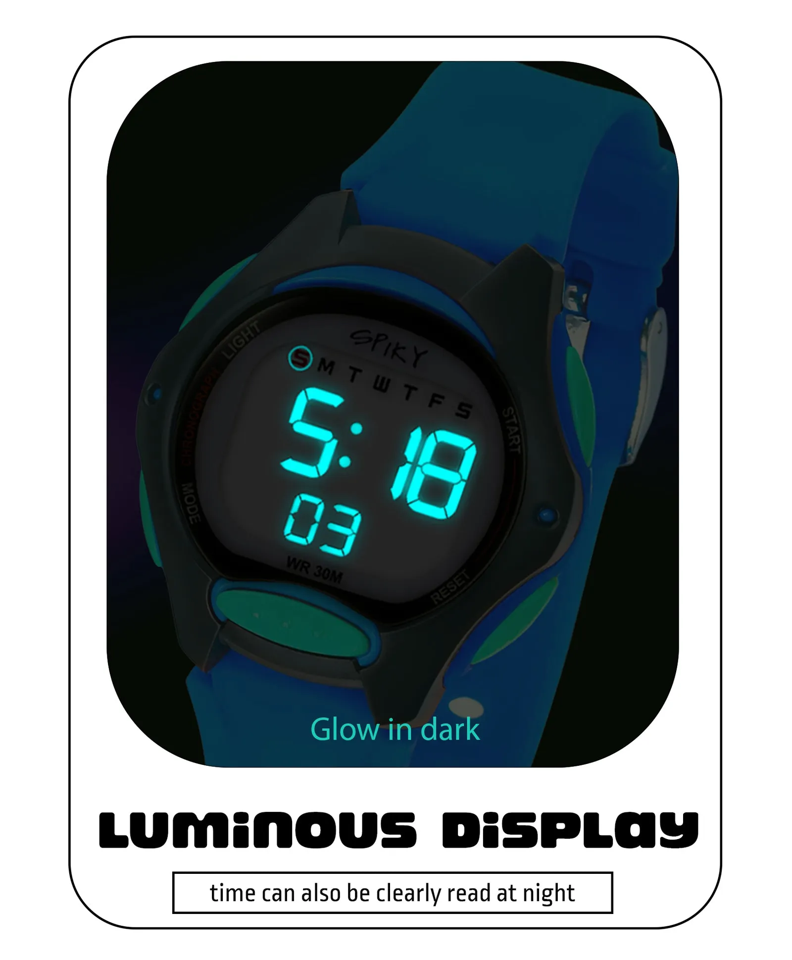 Spiky Round Digital Kids Sports Watch - Blue