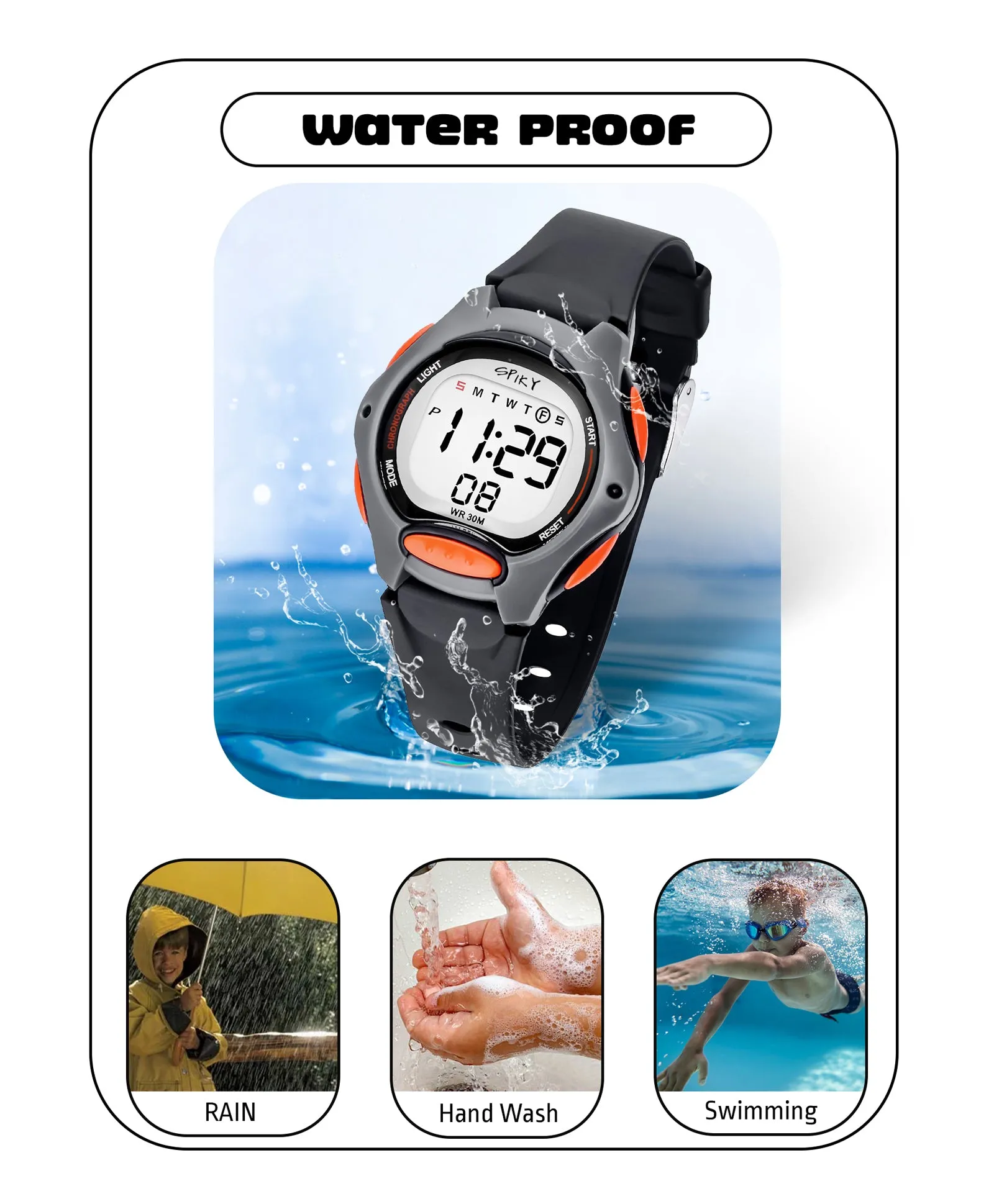 Spiky Round Digital Kids Sports Watch - Blue