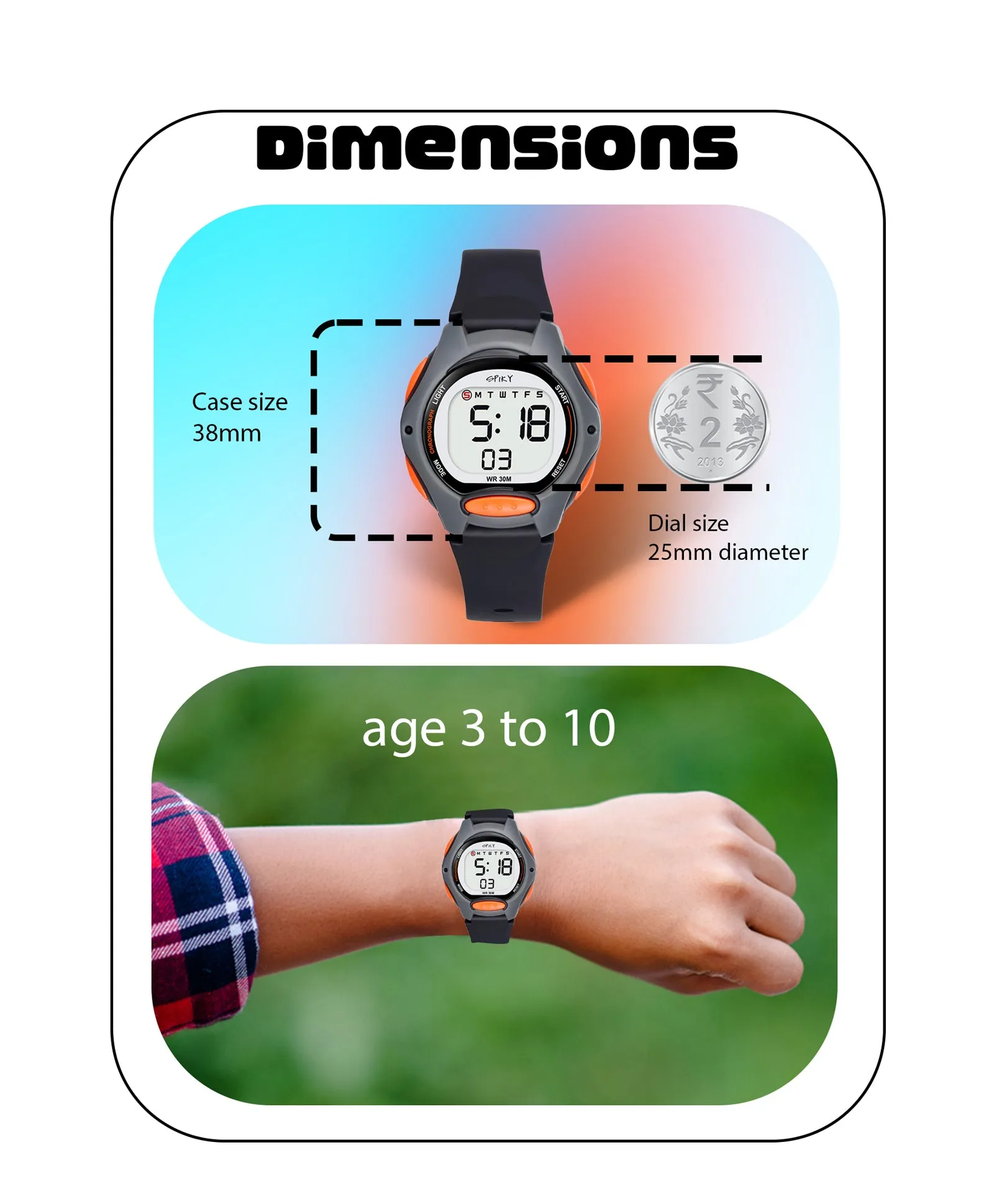 Spiky Round Digital Kids Sports Watch - Blue