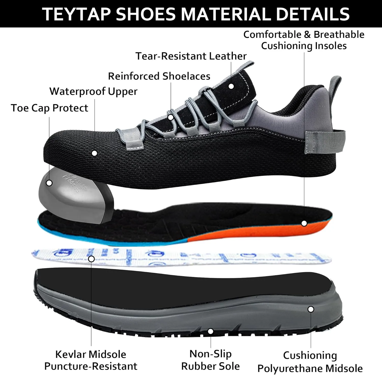 Steel Toe Non Slip Work Shoes for Men WomenWaterproof Lightweight Safety Sneakers