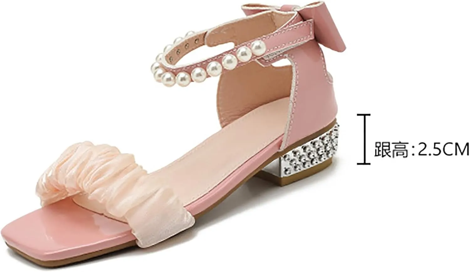 Summer Dress Shoes for Kid/Big Kid Children's Sandals With Pearls Sweet Lace Thick Heels Square Toe Soft Sole Children's Sandals