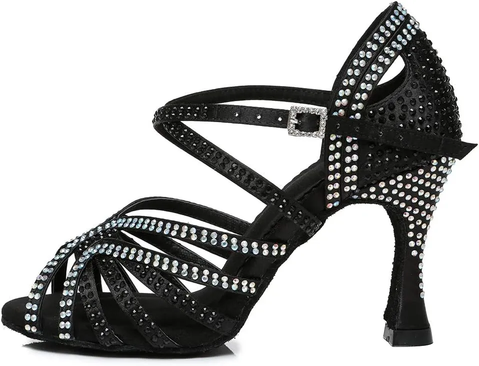 SWDZM Rhinestone Dance Shoes Women Latin Salsa Ballroom Bachata Performance Practice Dancing Shoes,Model-YCL450
