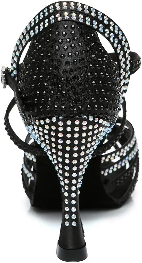 SWDZM Rhinestone Dance Shoes Women Latin Salsa Ballroom Bachata Performance Practice Dancing Shoes,Model-YCL450