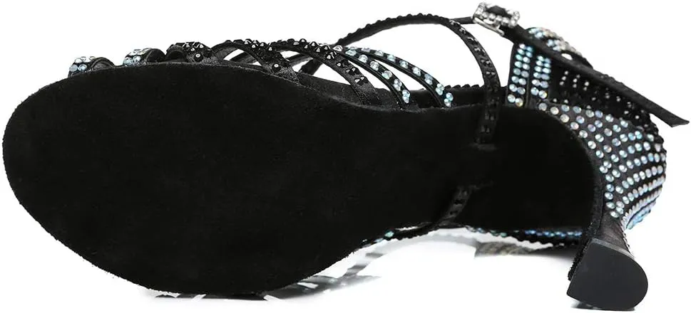 SWDZM Rhinestone Dance Shoes Women Latin Salsa Ballroom Bachata Performance Practice Dancing Shoes,Model-YCL450