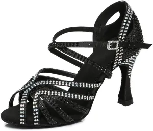SWDZM Rhinestone Dance Shoes Women Latin Salsa Ballroom Bachata Performance Practice Dancing Shoes,Model-YCL450