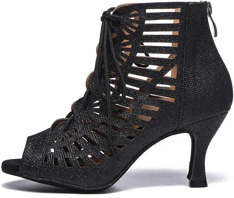 SWDZM Women Peep-Toe Latin Dance Shoes Rhinestone Salsa Tango Ballroom Professional Practice Performance Dance Boots,Model YCL485