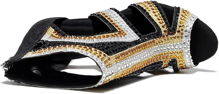 SWDZM Women Peep-Toe Latin Dance Shoes Rhinestone Salsa Tango Ballroom Professional Practice Performance Dance Boots,Model YCL485