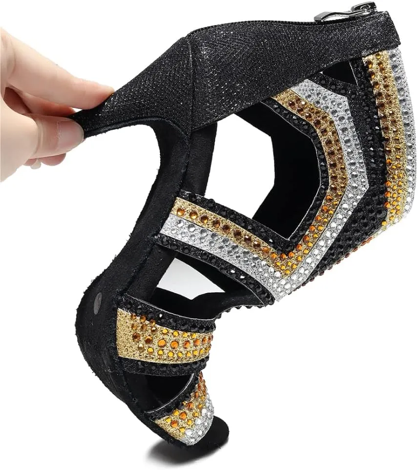 SWDZM Women Peep-Toe Latin Dance Shoes Rhinestone Salsa Tango Ballroom Professional Practice Performance Dance Boots,Model YCL485