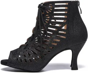 SWDZM Women Peep-Toe Latin Dance Shoes Rhinestone Salsa Tango Ballroom Professional Practice Performance Dance Boots,Model YCL485