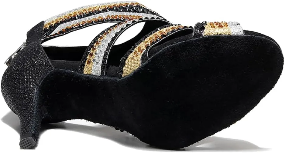 SWDZM Women Peep-Toe Latin Dance Shoes Rhinestone Salsa Tango Ballroom Professional Practice Performance Dance Boots,Model YCL485