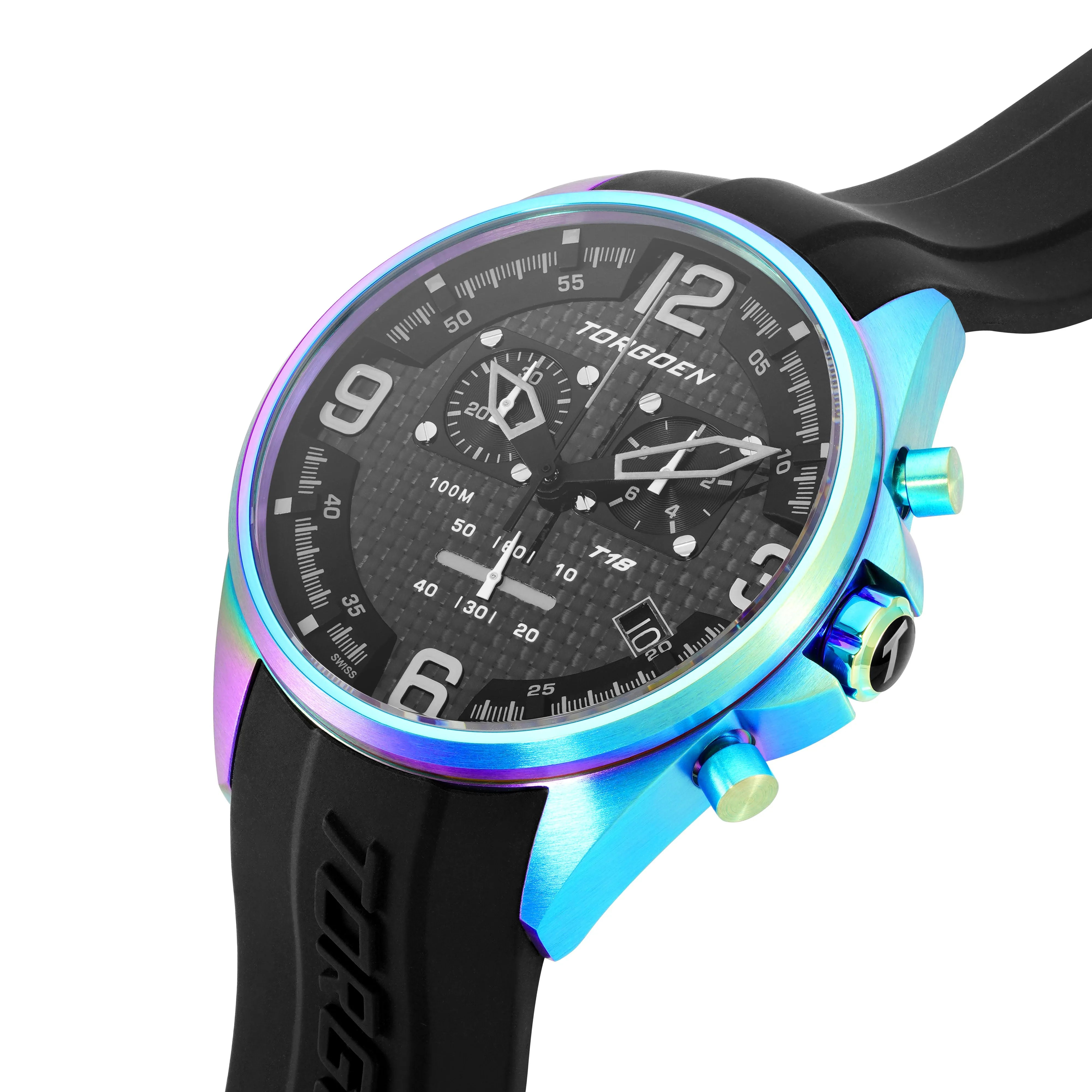 T18 Iridescent | 45mm, Black Silicone Strap