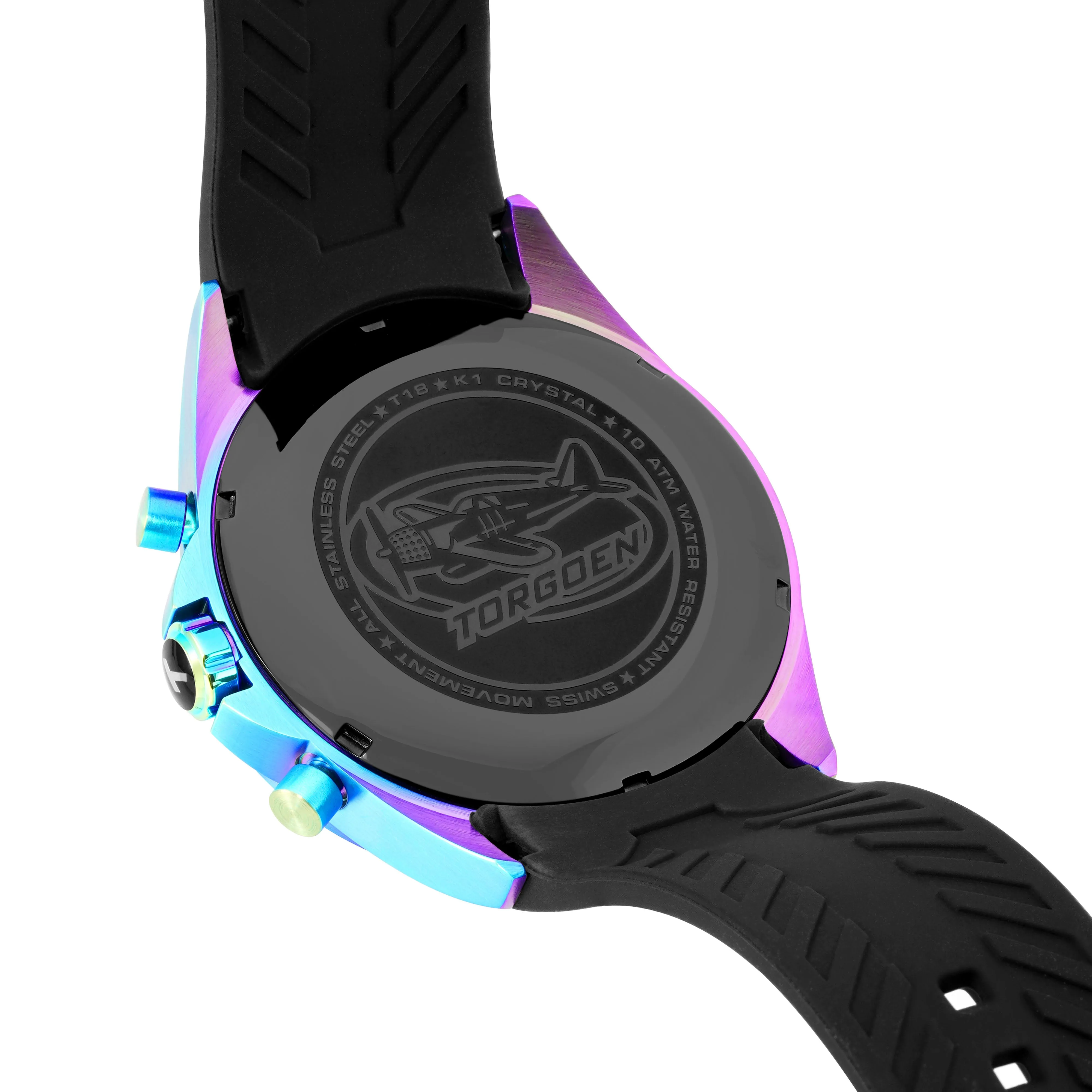 T18 Iridescent | 45mm, Black Silicone Strap