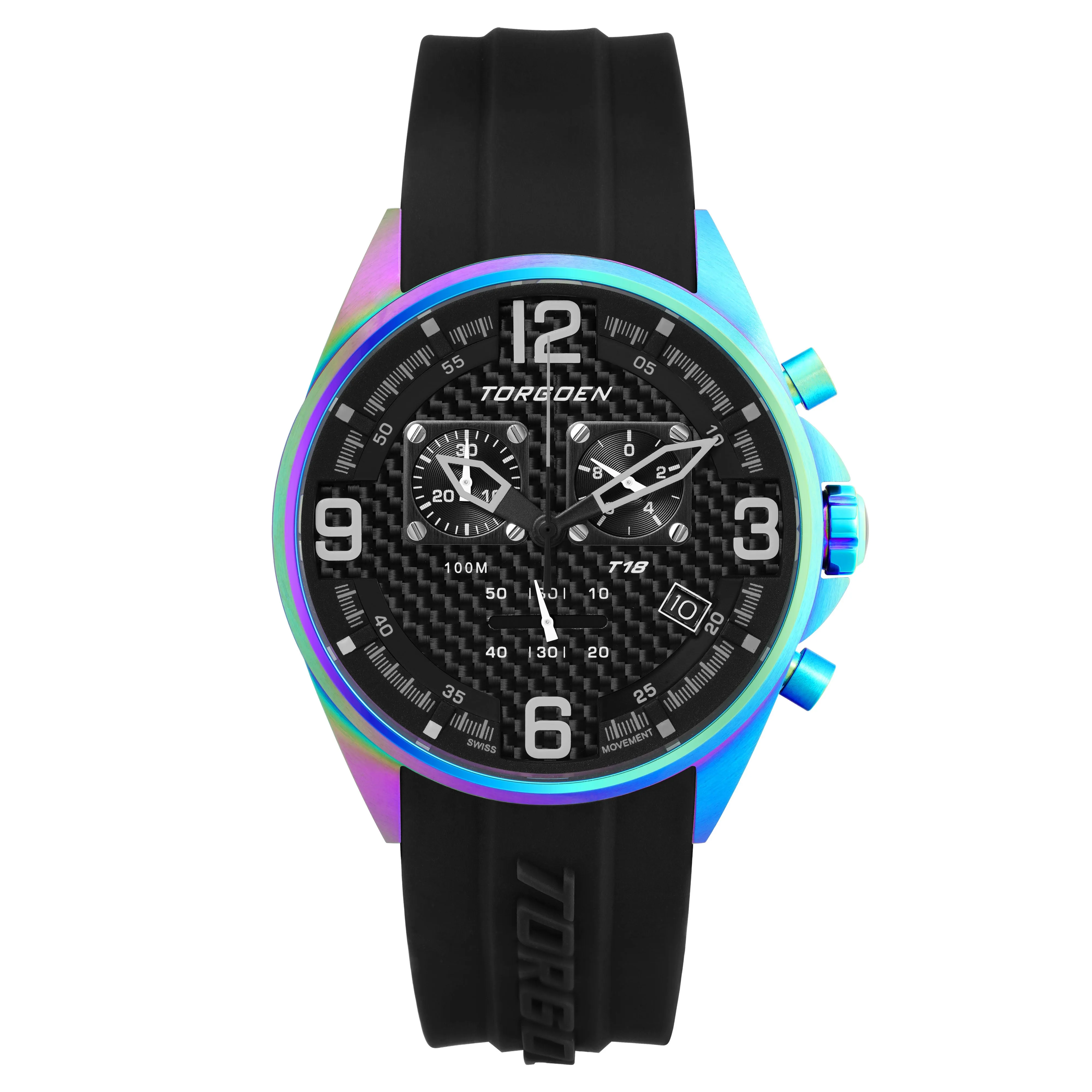 T18 Iridescent | 45mm, Black Silicone Strap