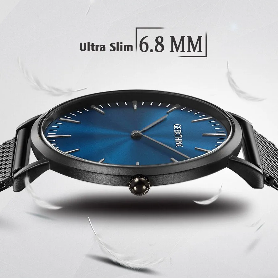 Top Luxury Brand Quartz watch men Black Casual Japan Movt stainless steel Mesh strap ultra thin clock male