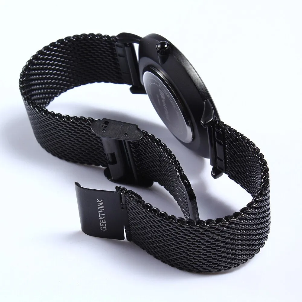 Top Luxury Brand Quartz watch men Black Casual Japan Movt stainless steel Mesh strap ultra thin clock male