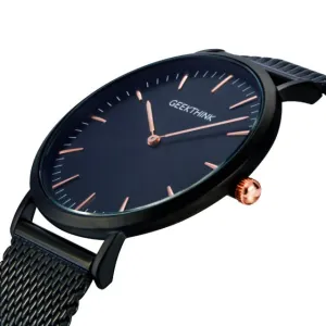 Top Luxury Brand Quartz watch men Black Casual Japan Movt stainless steel Mesh strap ultra thin clock male
