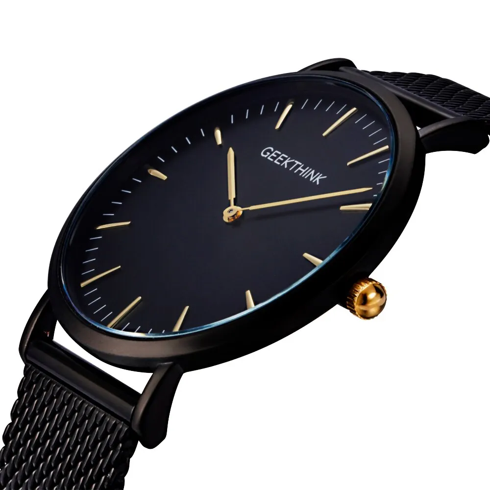 Top Luxury Brand Quartz watch men Black Casual Japan Movt stainless steel Mesh strap ultra thin clock male