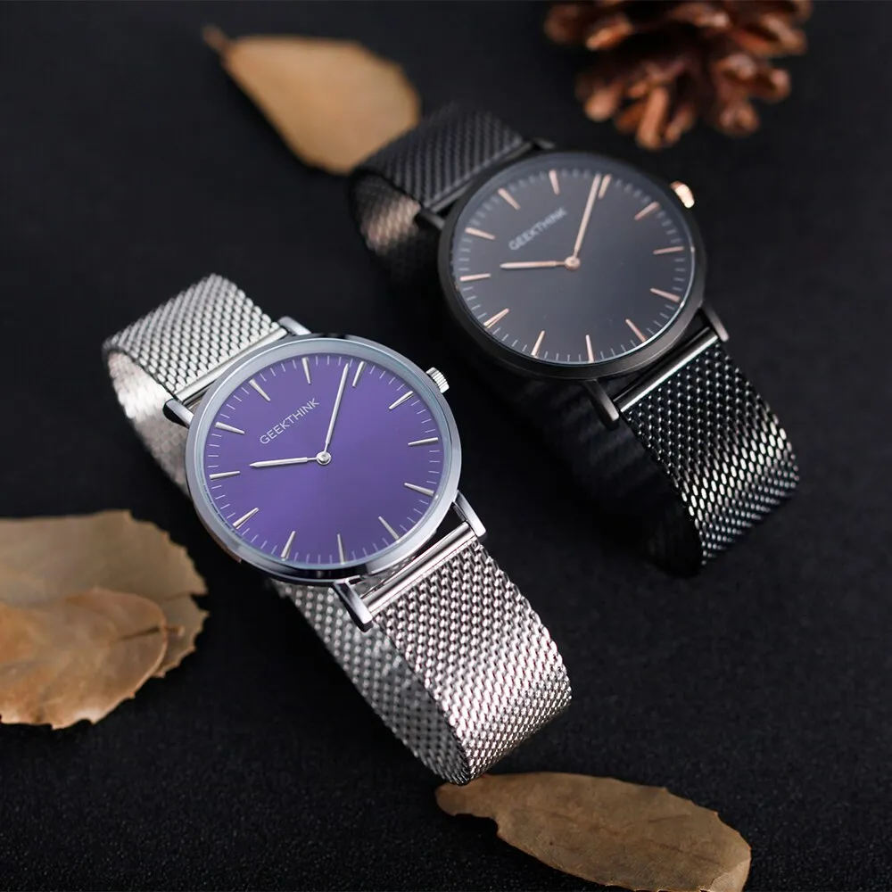 Top Luxury Brand Quartz watch men Black Casual Japan Movt stainless steel Mesh strap ultra thin clock male