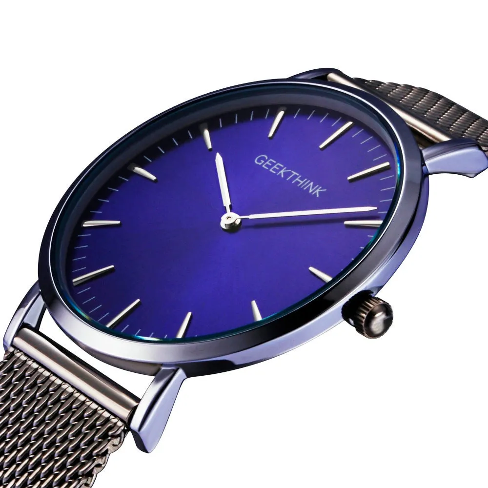 Top Luxury Brand Quartz watch men Black Casual Japan Movt stainless steel Mesh strap ultra thin clock male