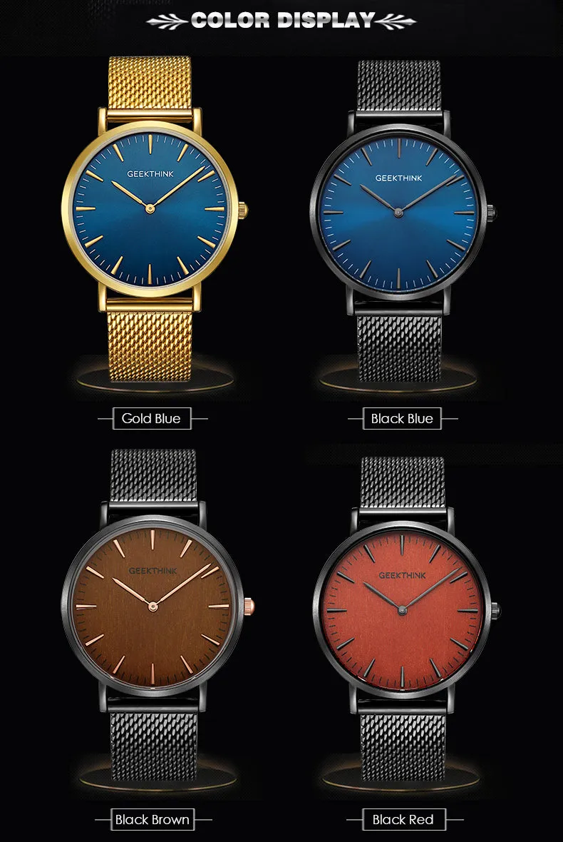 Top Luxury Brand Quartz watch men Black Casual Japan Movt stainless steel Mesh strap ultra thin clock male