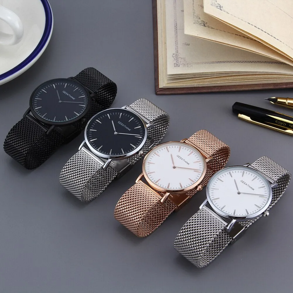 Top Luxury Brand Quartz watch men Black Casual Japan Movt stainless steel Mesh strap ultra thin clock male