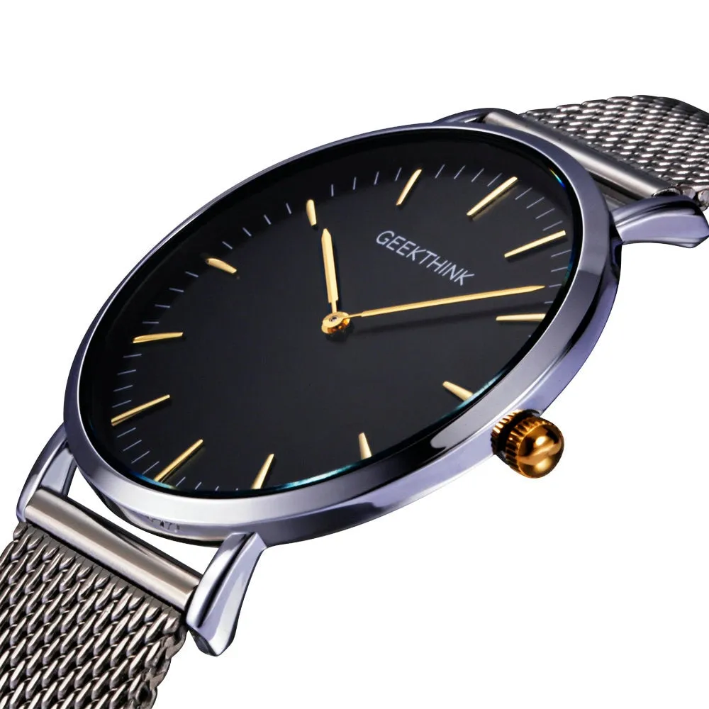 Top Luxury Brand Quartz watch men Black Casual Japan Movt stainless steel Mesh strap ultra thin clock male