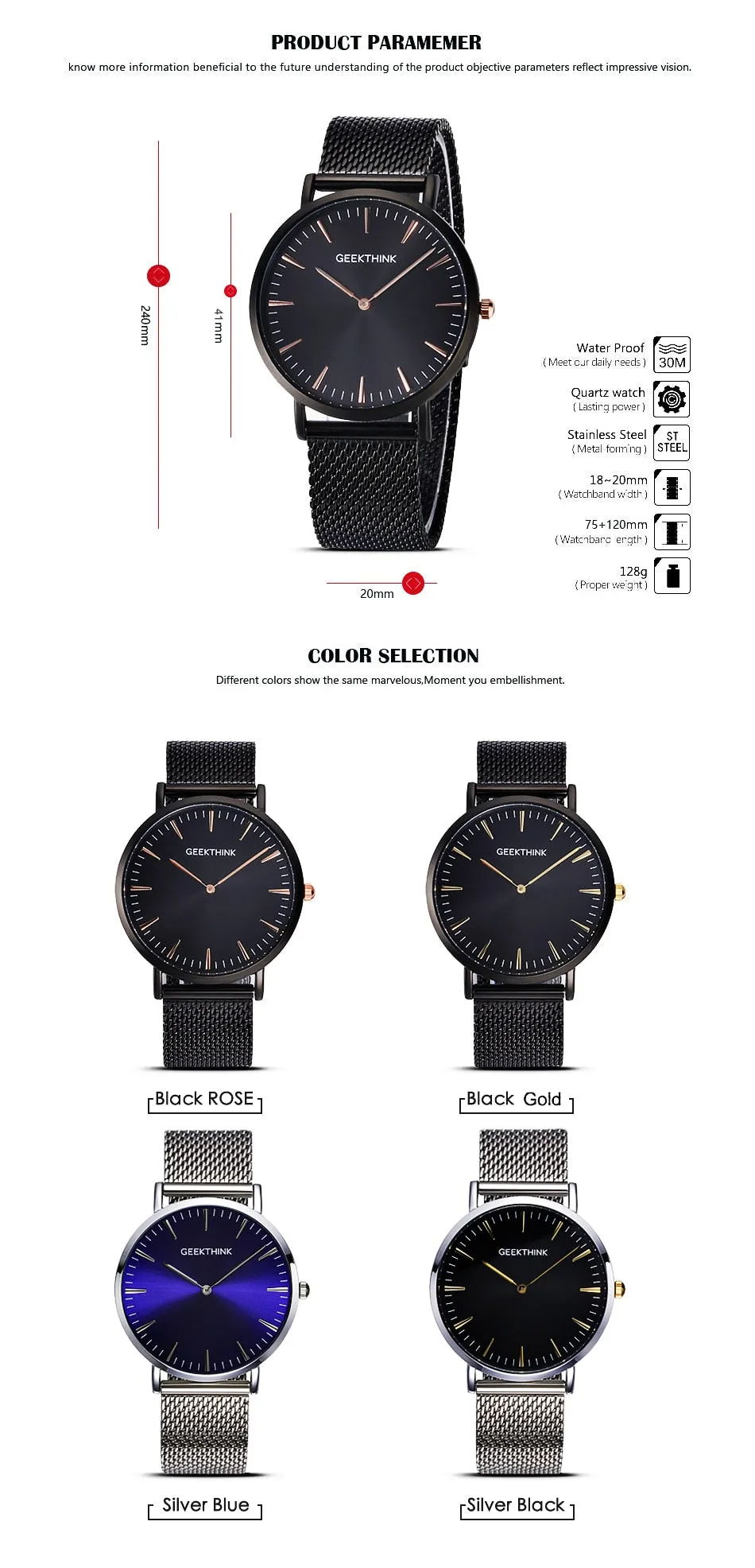 Top Luxury Brand Quartz watch men Black Casual Japan Movt stainless steel Mesh strap ultra thin clock male