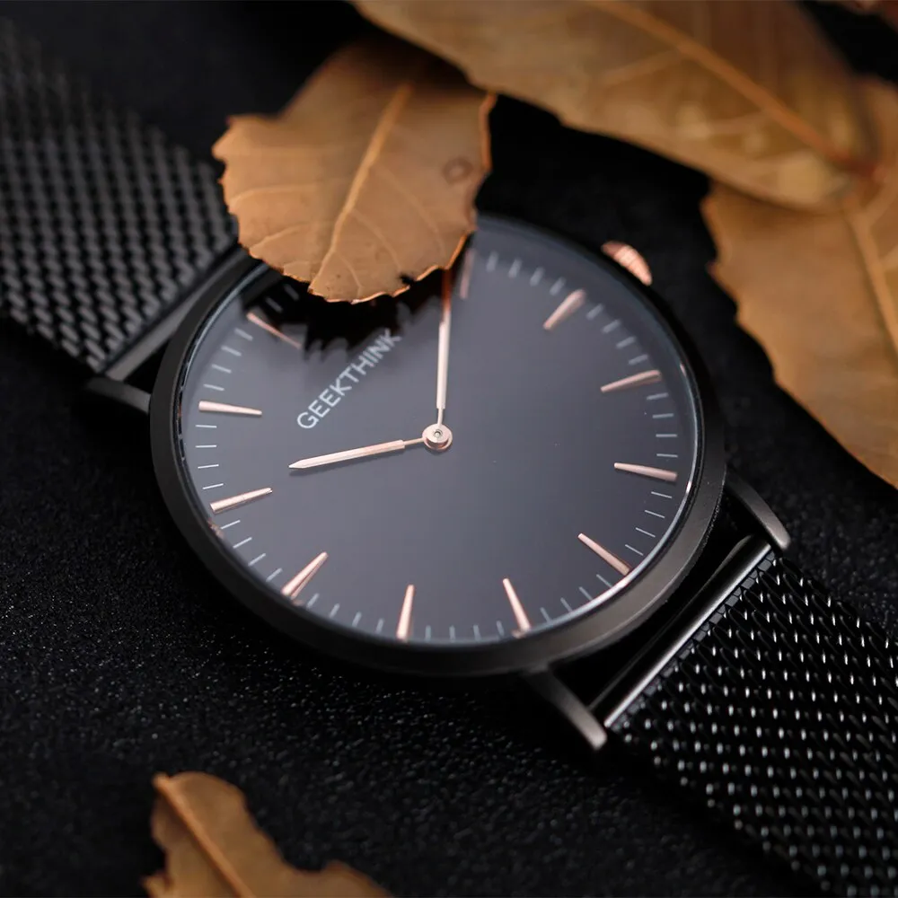 Top Luxury Brand Quartz watch men Black Casual Japan Movt stainless steel Mesh strap ultra thin clock male