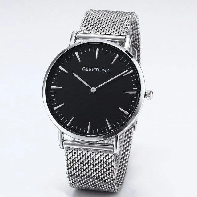 Top Luxury Brand Quartz watch men Black Casual Japan Movt stainless steel Mesh strap ultra thin clock male