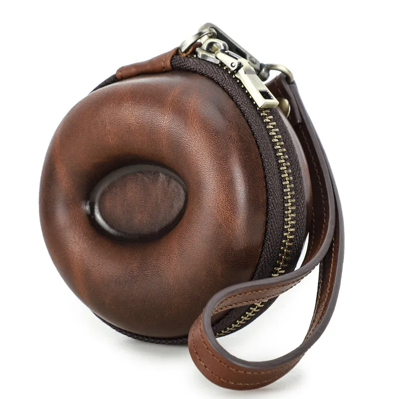 Travel Watch Case, Single Watch Box Cushioned Round and Portable,Cowhide