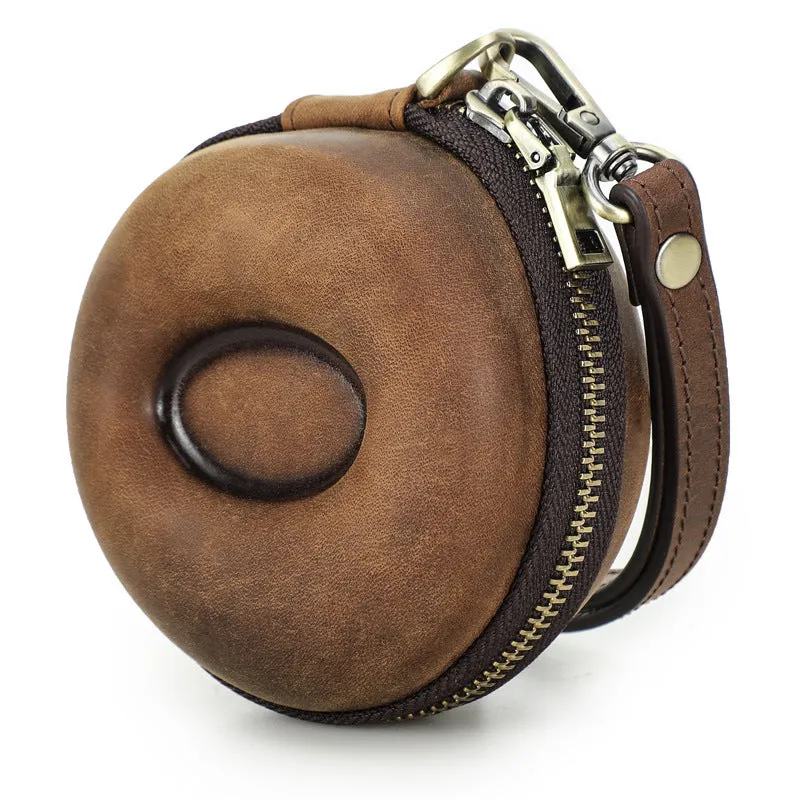 Travel Watch Case, Single Watch Box Cushioned Round and Portable,Cowhide