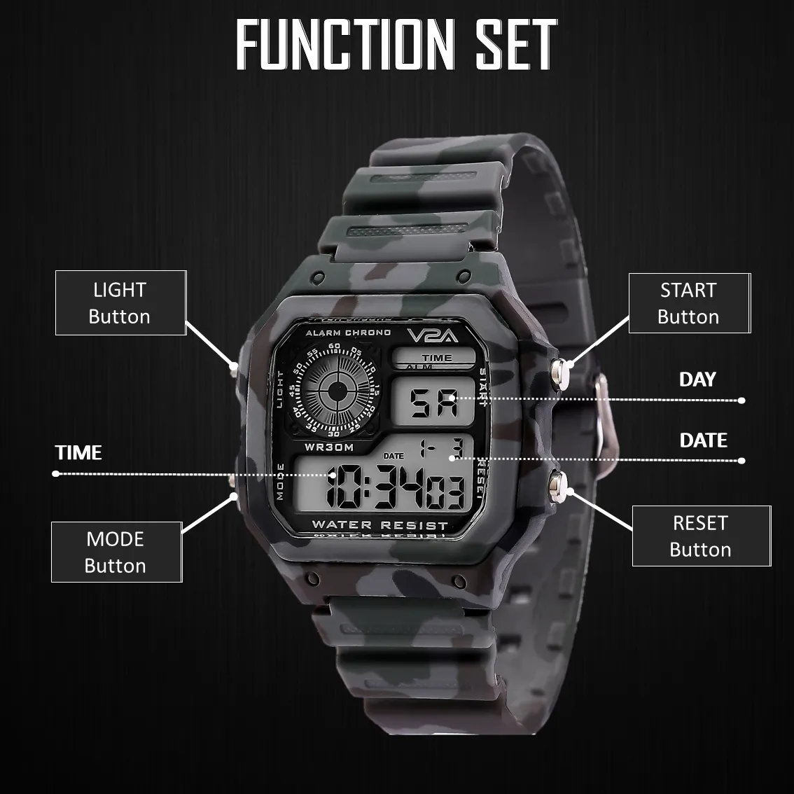 V2A Military Camouflage Small Dial Digital Sports Watch for Men and Boys